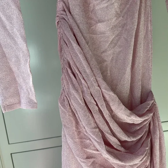 Meshki Pink Asymmetrical Ruched Bodycon Dress - Picture 5 of 6